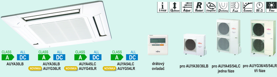 Kazetov klimatizace AUZA30LB, AUZA36LB, AUZA45LC, AUZA30LB, AUZA54LC, novinky: AUZG36LR, AUZG45LR, AUZG54LR