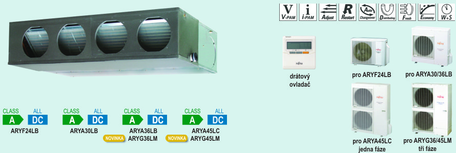 Mezistropn klimatizace ARYF24LB, ARYA30LB, ARYA36LB, ARYA45LC, novinky: ARYG36LM, ARYG45LM